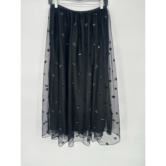 Intimately FP Free People Sequin Polka Dot Mesh Midi Skirt S Black Whimsigoth - Picture 3 of 8